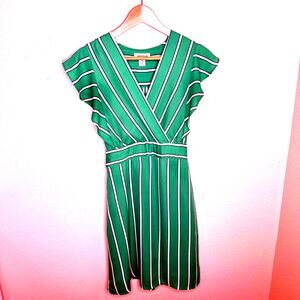 Monteau Green and White Stripe Summer Dress Small